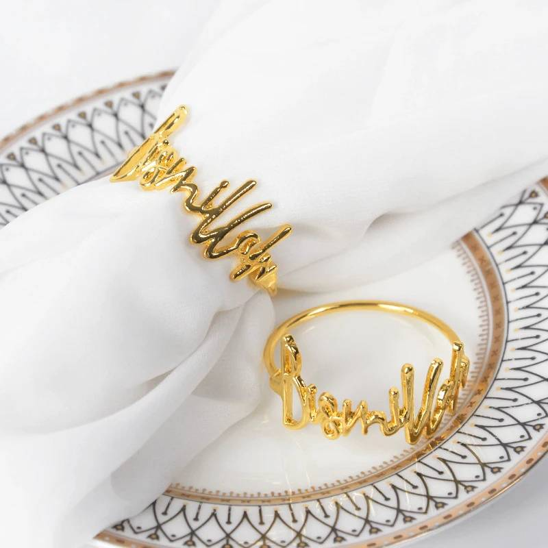2/4/6 pezzi 40 mm Bismillah portatovaglioli in lega d'oro lettera portatovaglioli musulmano islamico Ramadan Kareem decorazione festa Eid Mubarak regali_voghion.com