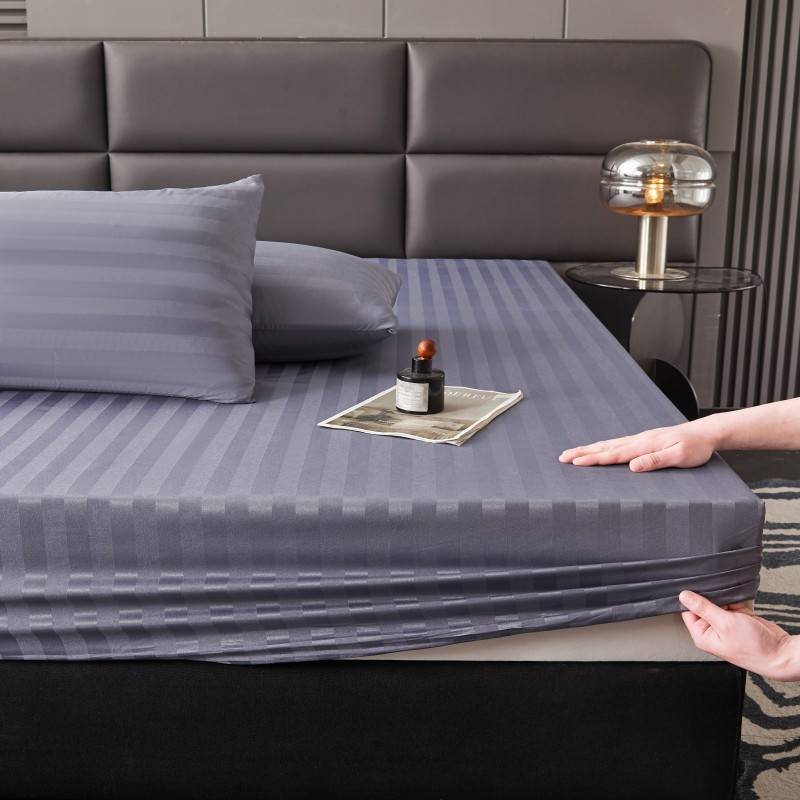 DT Series Satin Strip Glossy Cool Single Bed Fitted Sheet Bedspread 1PC_voghion.com