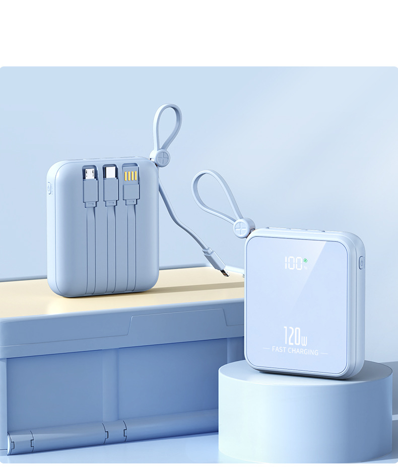 120W Super Fast Charging Power Bank, 10000mAh/20000mAh Mini Portable Charger With Built-in 4 Cables, PD20W Quick Charge, Compact & Stylish_voghion.com