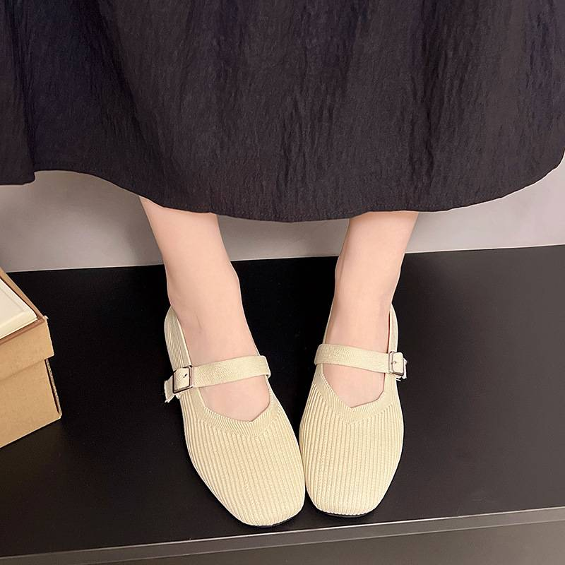 Täglich bequeme, schlichte und klassische einfarbige Flachstrickschuhe für Damen_voghion.com