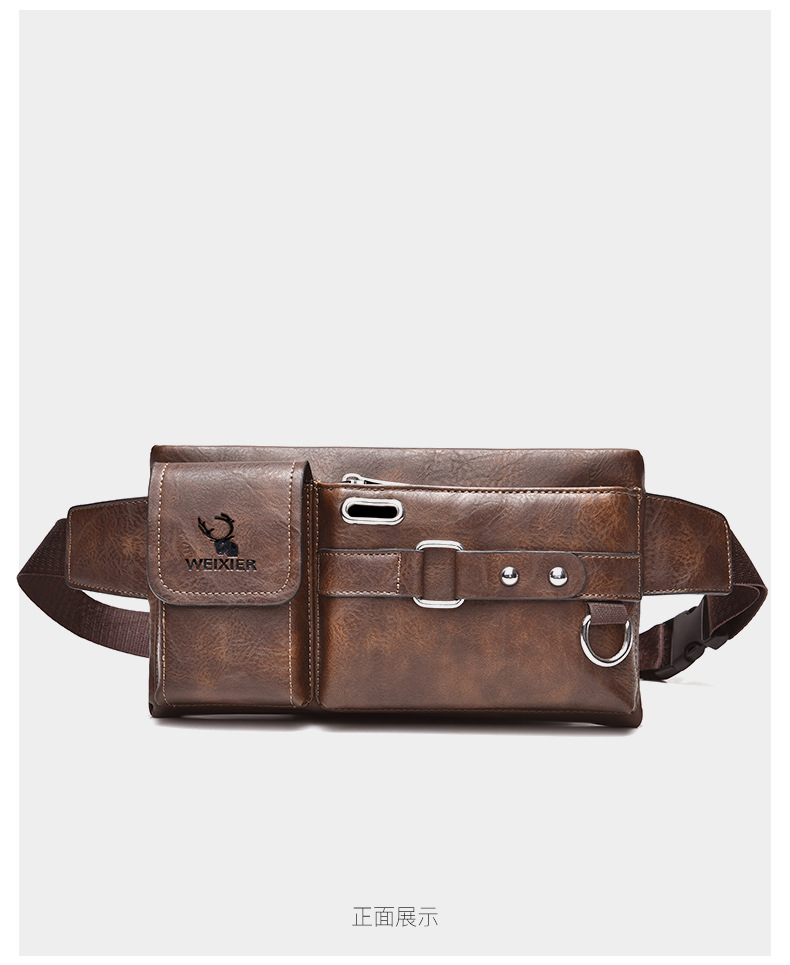Herren-Umhängetasche, Umhängetasche, taktische Brusttasche für den Sommer, Handy-Hüft- und Hüfttasche, multifunktionale Brusttasche, Retro-PU-Hüfttasche_voghion.com