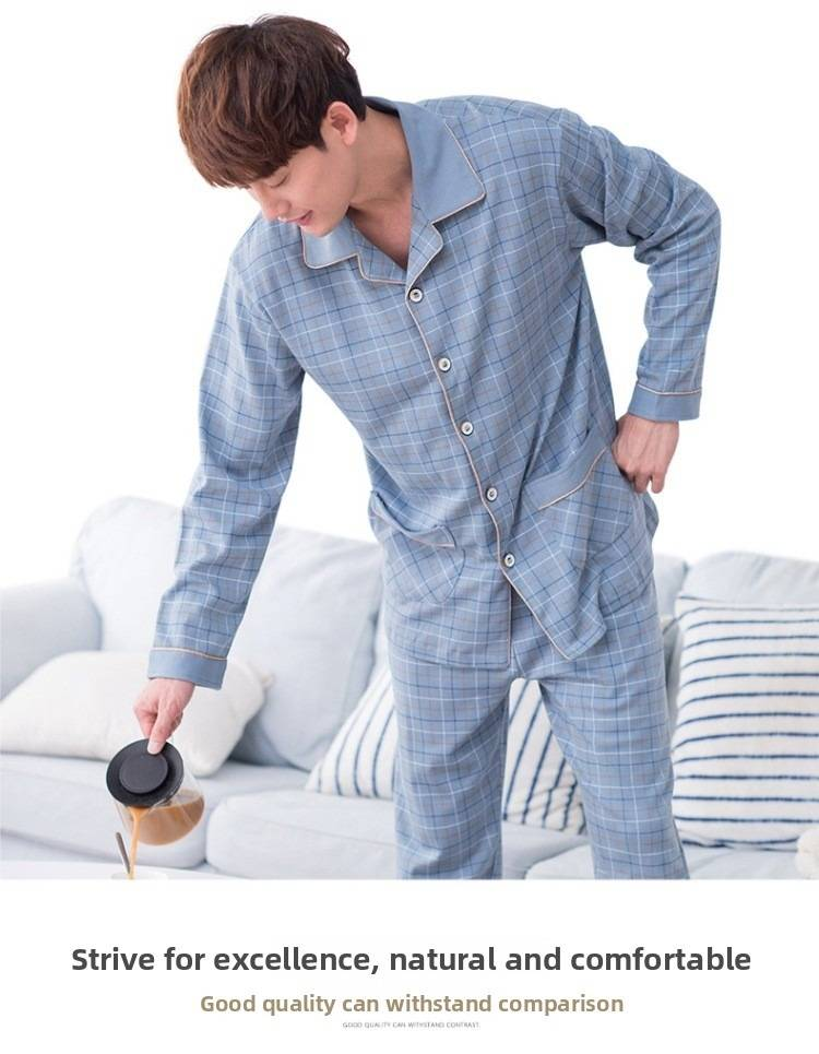 100 % reine Baumwolle Herren Nachtwäsche 2-teilig Casual Nachtwäsche Plaid Herbst Nachtwäsche Home Wear Herren Nachtwäsche Reine Baumwolle Nachtwäsche Set_voghion.com