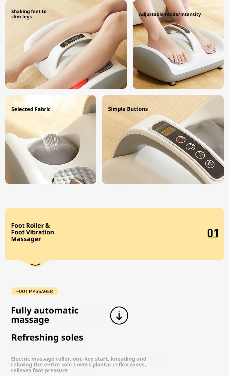 Massaggiatore per piedi grigio-bianco con calore - 3 velocità di impastamento, vibrazione e timer - Macchina portatile per terapia plantare Shiatsu per uso domestico_voghion.com