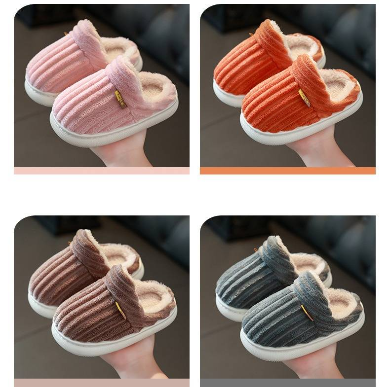 Pantofole invernali comode per bambini e bambine - Calzature da interno antiscivolo con suola spessa (1-10 anni) - Cotone a righe con suola in Trp - Rosa/Arancione/Grigio/Marrone_voghion.com