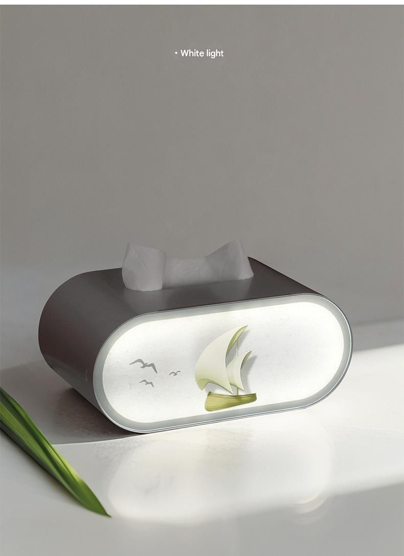 Personalisierte kreative Luxus-Multifunktions-Taschentuchbox, Lichtmalerei, Ornamente, Licht- und Schattenkunst, Nachtlicht_voghion.com