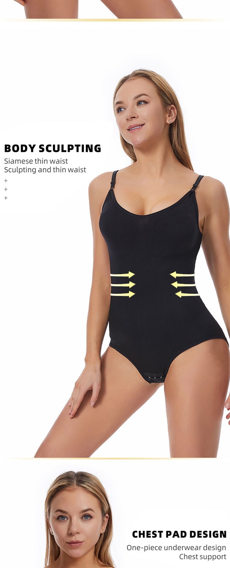 One-Piece Shaping Bodysuit For Women With Front-Closure, Crotchless Design, Butt-Lifting, Shaping Straps, Waist Cincher, Body-Shaping Garment_voghion.com