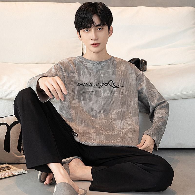 Pajamas Men In Autumn, Cotton Pullover, Long Sleeved, Loose Fit, Plus Size, Men's Home Suit For Autumn_voghion.com