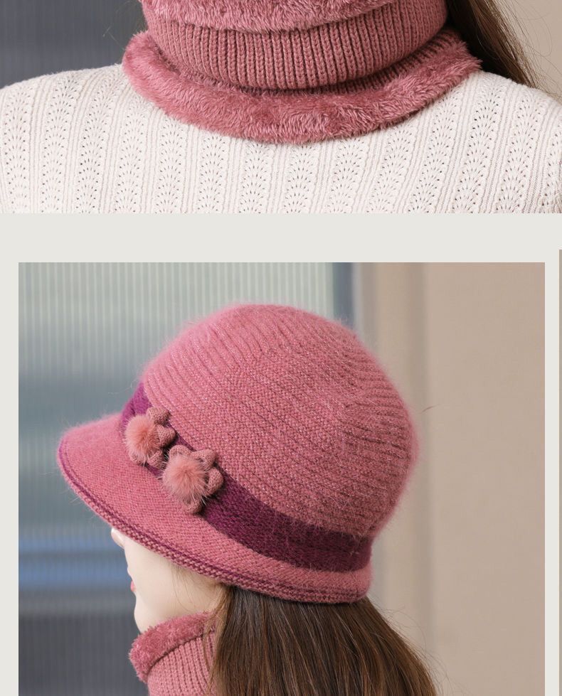 Winter Knitted For Middle-aged Elderly Women, Mom's Rabbit Fur Hat, Thickened And Fleece-lined, Grandma's Warm Wool Hat_voghion.com