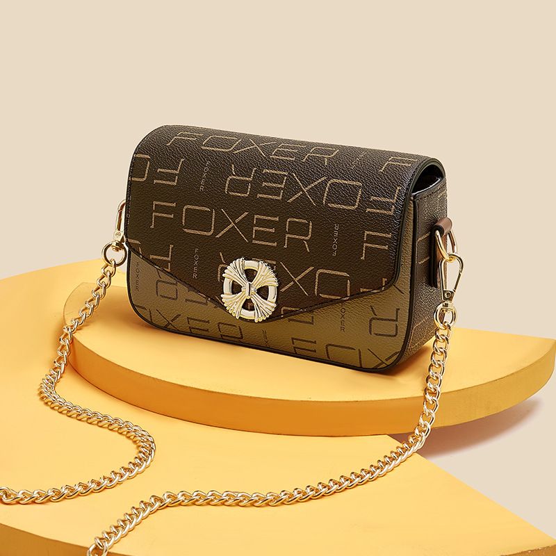 FOXER/ Borsa a tracolla vintage da donna con stampa Golden Fox e catena per telefono_voghion.com