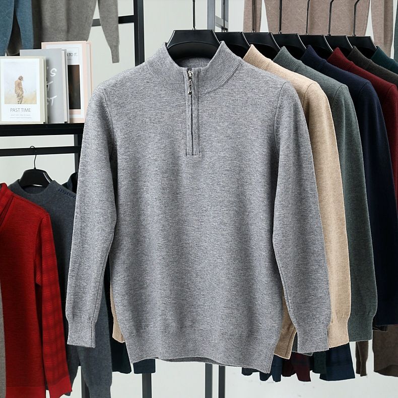 Men’s Half-Zip Knit Sweater – Warm Winter Pullover (Burgundy/Black/Camel/Tibetan Blue/Greyish, M-XXXXL)_voghion.com