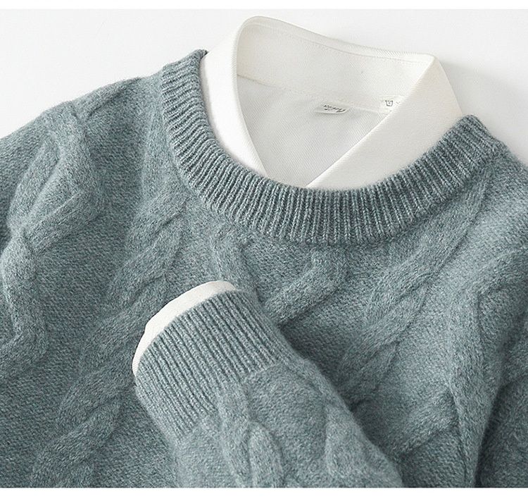 Nordmann 24 Autumn Winter 5-Needle Thickened Crew Neck Men's Long Sleeve Pullover Sweater Diamond Twist Wool Knitted Base Layer_voghion.com