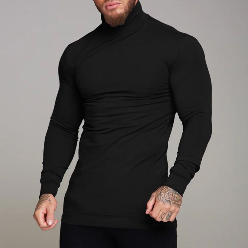 Nuovo maglione a collo alto in cashmere aderente tinta unita, strato interno caldo da uomo_voghion.com