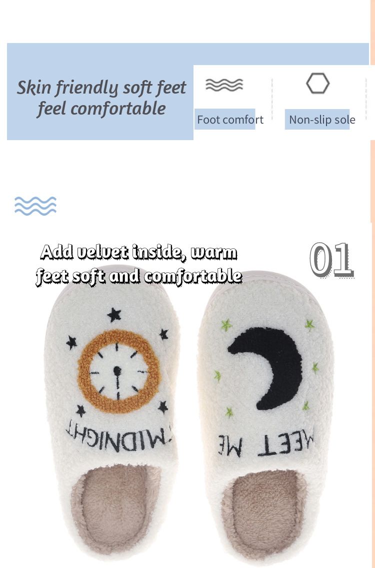 Zimske pamučne papuče Neutralne papuče od janjeće vune Kućne termalne pamučne papuče s mjesečevim satom_voghion.com