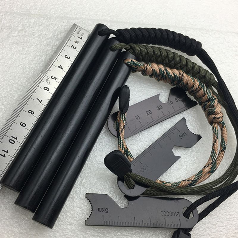 12.7*127mm Outdoor Flint Magnesium Rod Fire Starter Survival Scraper With 7 Heart Paracord Or Reflective Cord_voghion.com