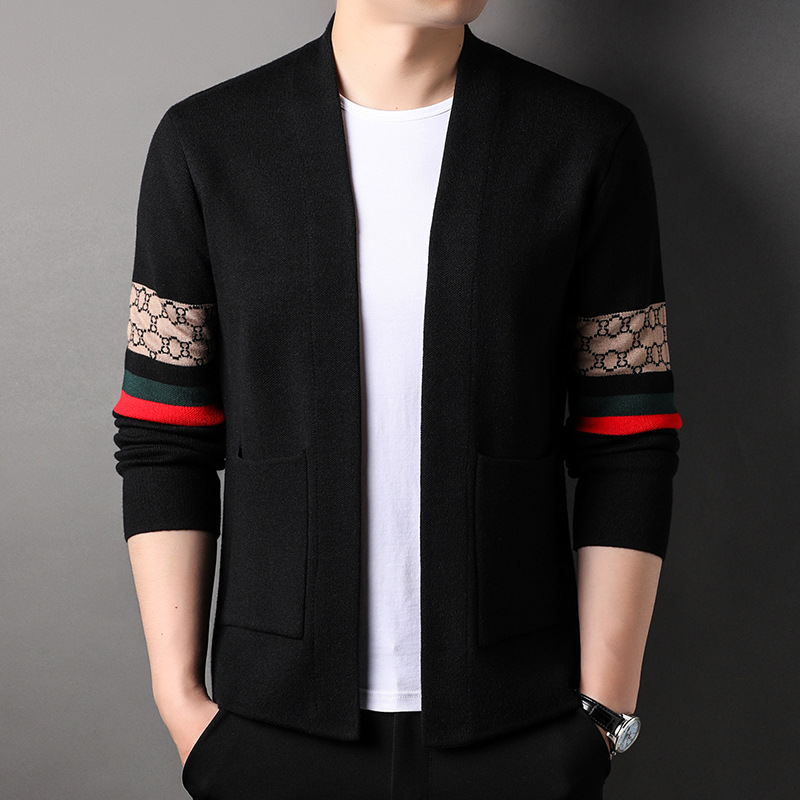 İlkbahar ve Sonbahar erkek Yeni Örme Ceket Moda Çok Yönlü Örme Hırka Yüksek Kaliteli Kazak erkek Üst_voghion.com