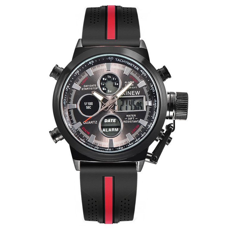 Reloj deportivo multifunción con doble horario y correa de goma para hombre de XINEW_voghion.com