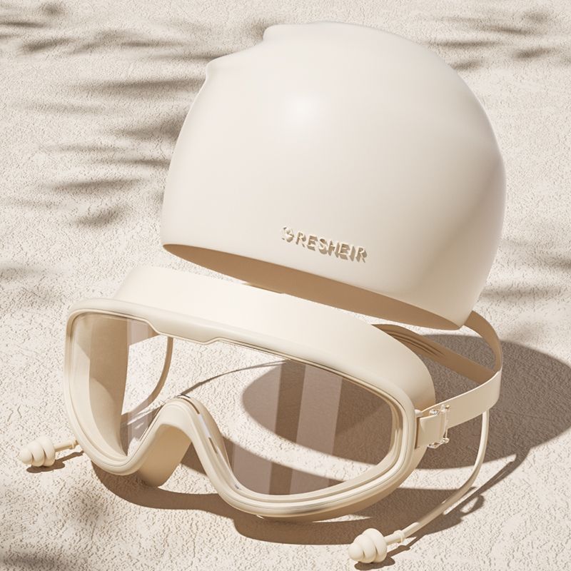 Gafas de natación RESHEIR de montura grande, impermeables, antivaho, HD, profesionales, para hombres y mujeres, con gorro de buceo_voghion.com