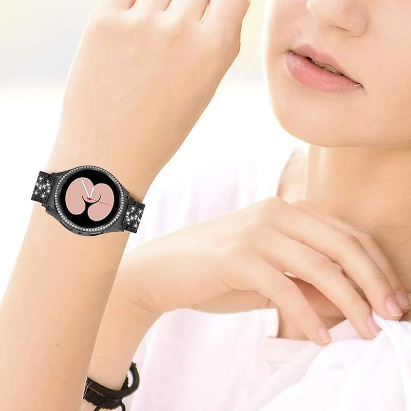 Fém szíj+tok Samsung Galaxy Watch4 5 6 7 40mm 44mm-es szíjjal, női rozsdamentes acél, gyémánt mintás szíj és tok, lökhárító kiegészítő_voghion.com