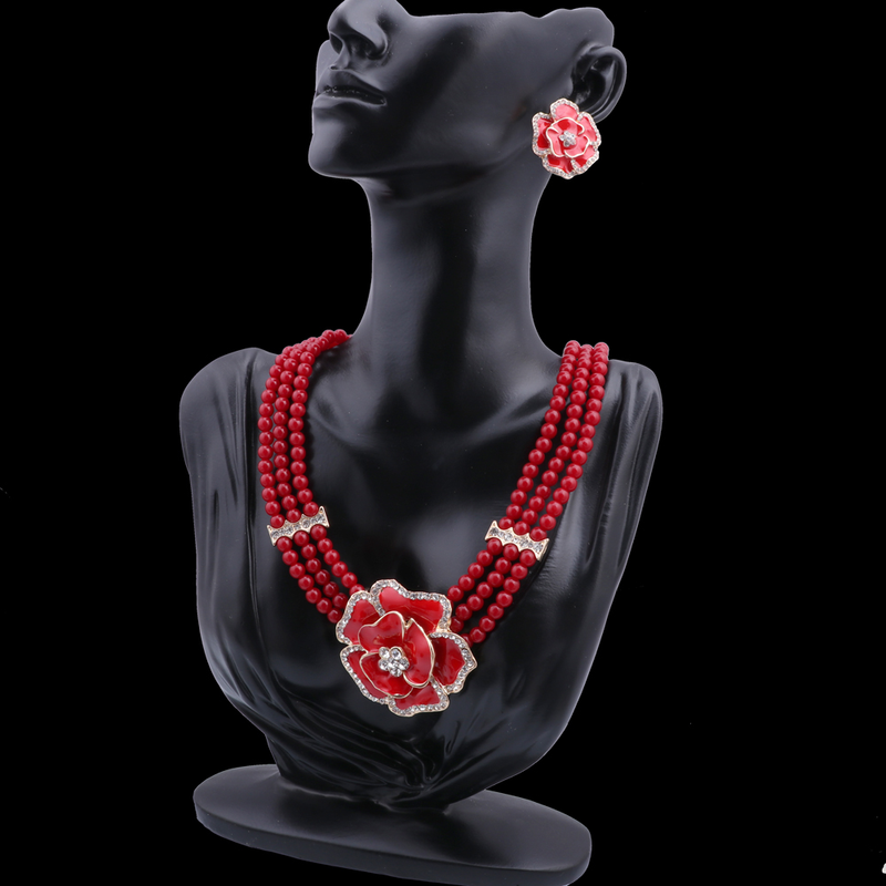 Donne Dubai color oro cristallo imitazione perla perline africane collana bracciale orecchino anello set di gioielli sauditi da sposa_voghion.com