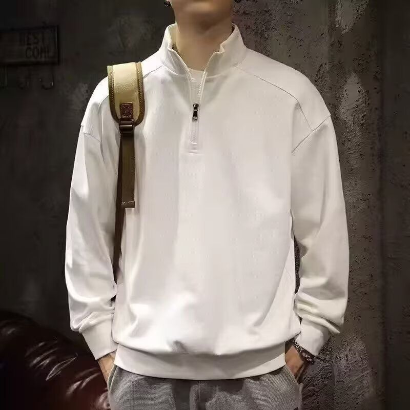 Polo a maniche lunghe color block Shanshao Clothing da uomo, con lettere ricamate, stile americano, felpa con mezza zip_voghion.com