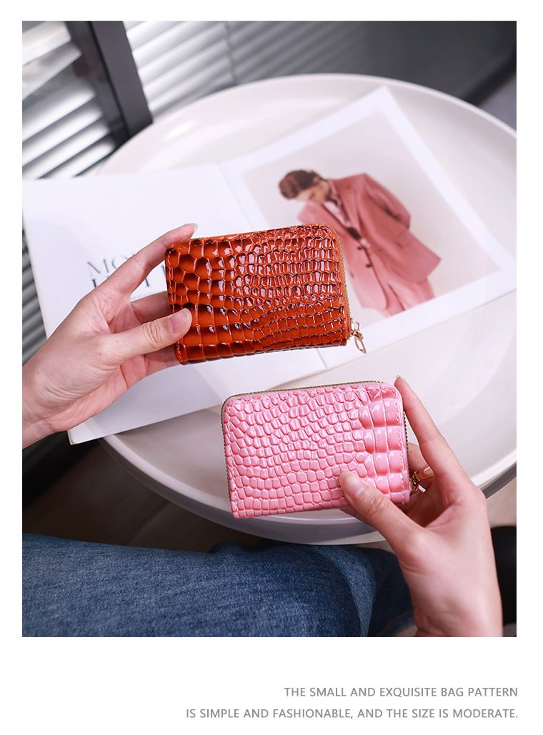 Card Bag Card Cases Card Holder For Women Crocodile Pattern Solid Color Accordion Simple Multi Card Slot Card Holder Zipper Coin Purse For Women_voghion.com