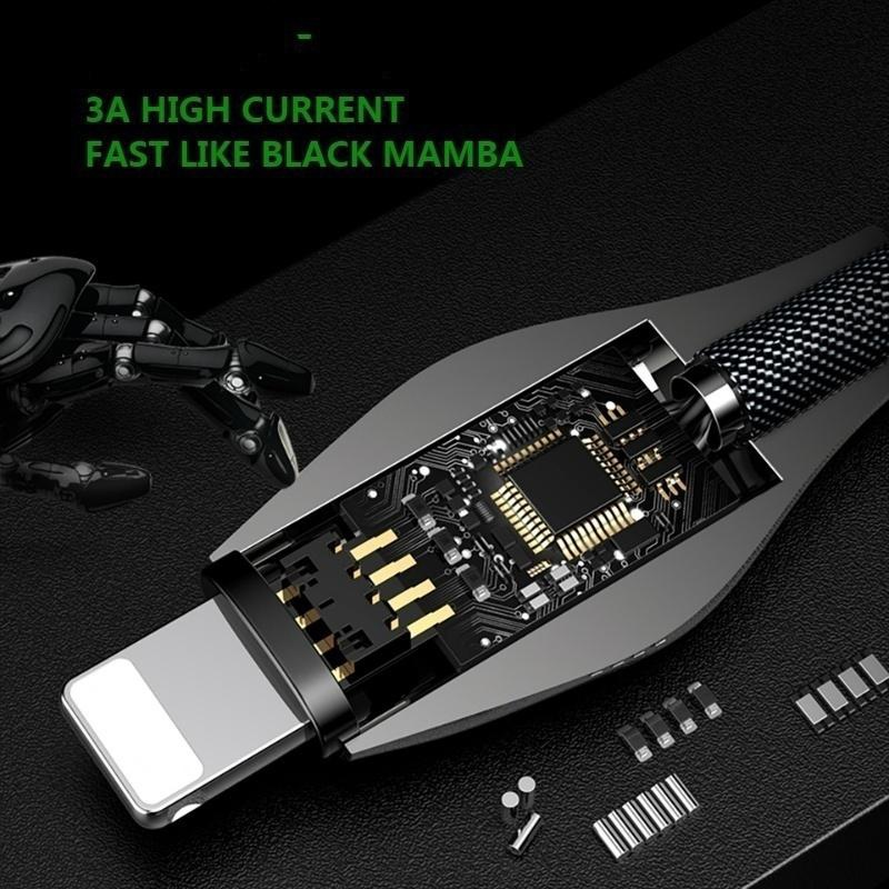 Black Mamba 1M/2M/3M USB Android Type-c iPhone Cable,5A Fast Charging Cables Charger Adapter For iPhone iPad Samsung Huawei Xiaomi Smart Phone_voghion.com