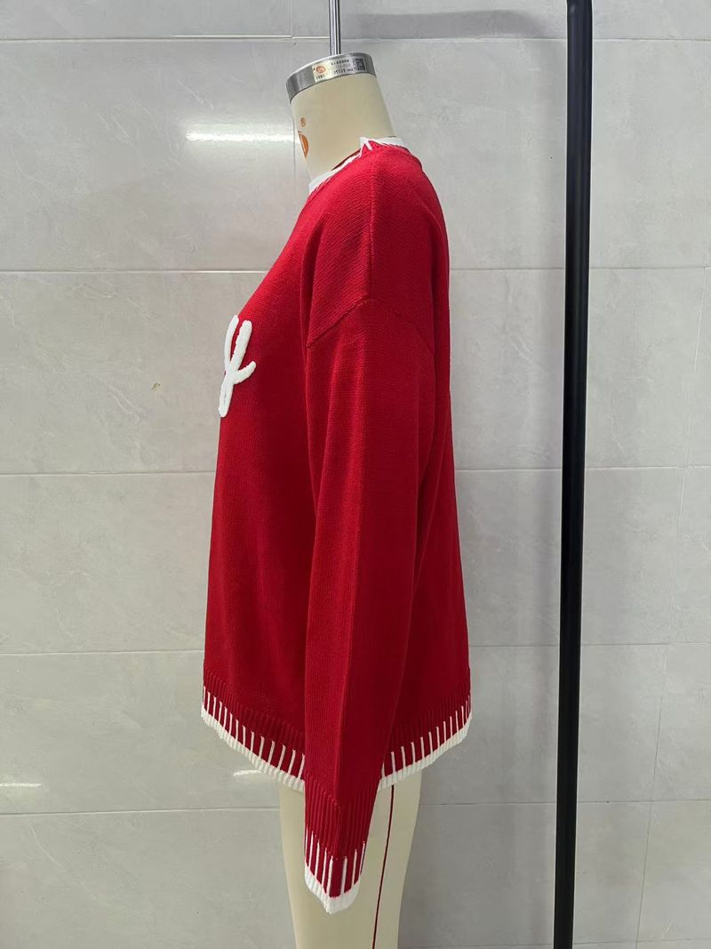 Streetwise Weihnachtsstrick – Oversized-Pullover mit 3D-Grafik für rebellische Festtagsstimmung (S/M/L, Festliche Rot- und Dunkelgrüntöne)_voghion.com