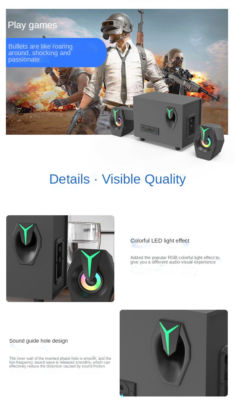 Altoparlante Bluetooth USB attivo per laptop, subwoofer multimediale sovrappeso in legno 2.1_voghion.com