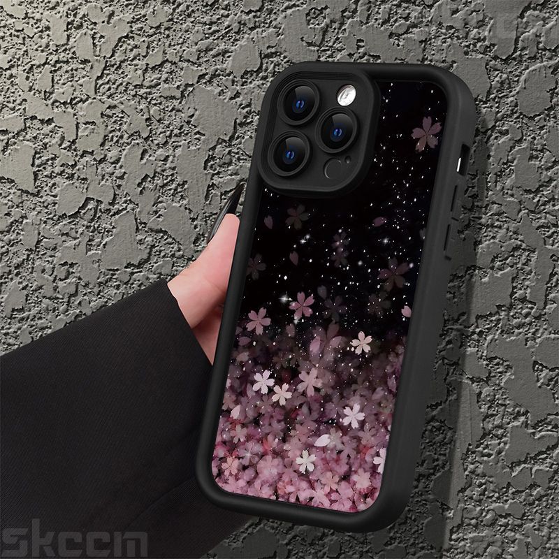 Luxus-Telefonhülle mit Sakura-Laub-Design für iPhone 16 15 14 Pro Max 11 12 13 16E XS X XR 7 8 Plus Matte stoßfeste Softcover_voghion.com