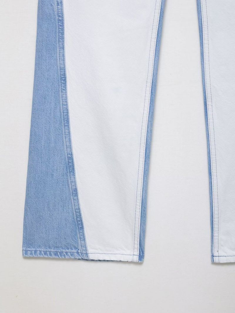 Vintage Patchwork Denim Jacket & Mid-Waist Straight Jeans Set – Retro Two-Piece Outfit_voghion.com