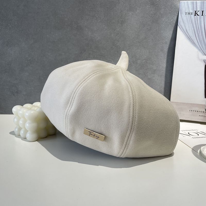 Vielseitige Baskenmütze für Damen, Herbst- und Wintermode, lässige Künstlermütze in Volltonfarbe, warmer koreanischer Kürbishut im Streetstyle_voghion.com