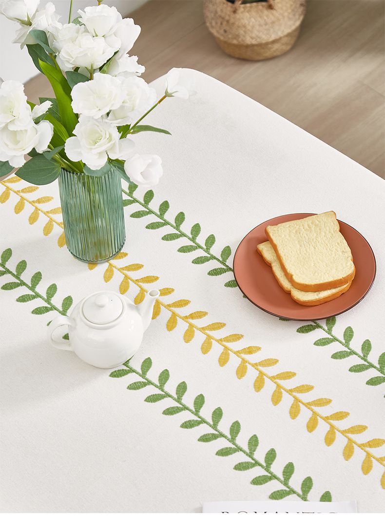 Nappe brodée moderne – Tissu polycoton à motif feuilles de saule – Imperméable et antidérapant pour tables à manger et tables basses (plusieurs tailles)_voghion.com