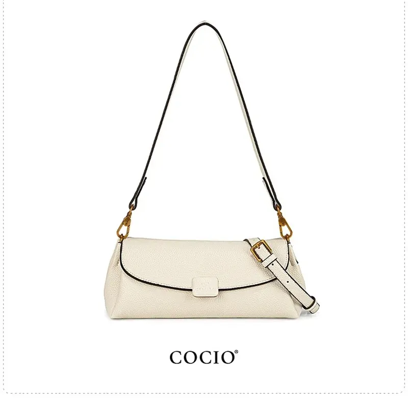 Borsa a tracolla vintage in pelle da donna con tracolla larga e casual, nuova di zecca, firmata COCIO_voghion.com