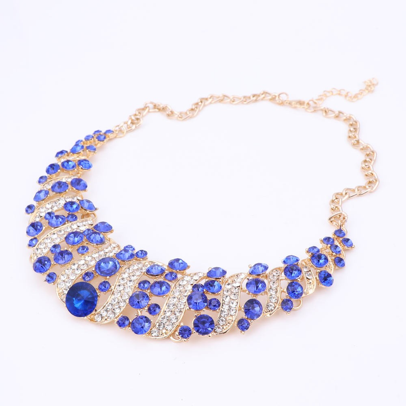 Hochzeit Braut-Accessoires Statement-Schmuck-Sets für Frauen Strass Kristall Halskette Ohrringe Urlaub Party-Sets_voghion.com