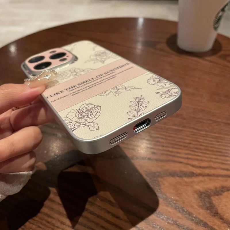 TechGlobe Compatible With 17 Pro Max Leather Texture Phone Case Sketch Rose Flower Pura 70 Pro+ Niche Embossed Protective_voghion.com