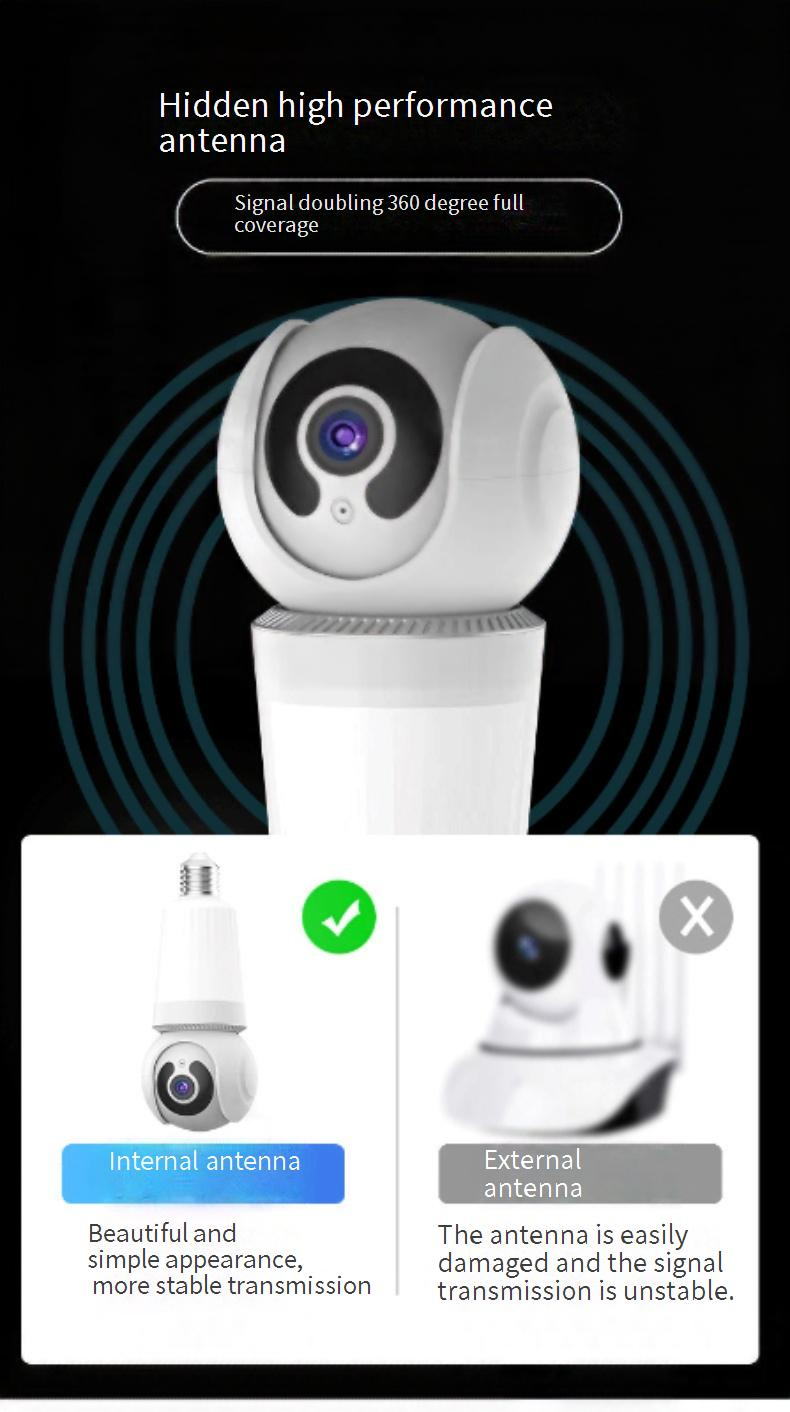 Cámara de seguridad inteligente con bombilla - Vigilancia PTZ WiFi 2K con visión nocturna dual (rotación de 360°, visualización remota y seguimiento de movimiento)_voghion.com