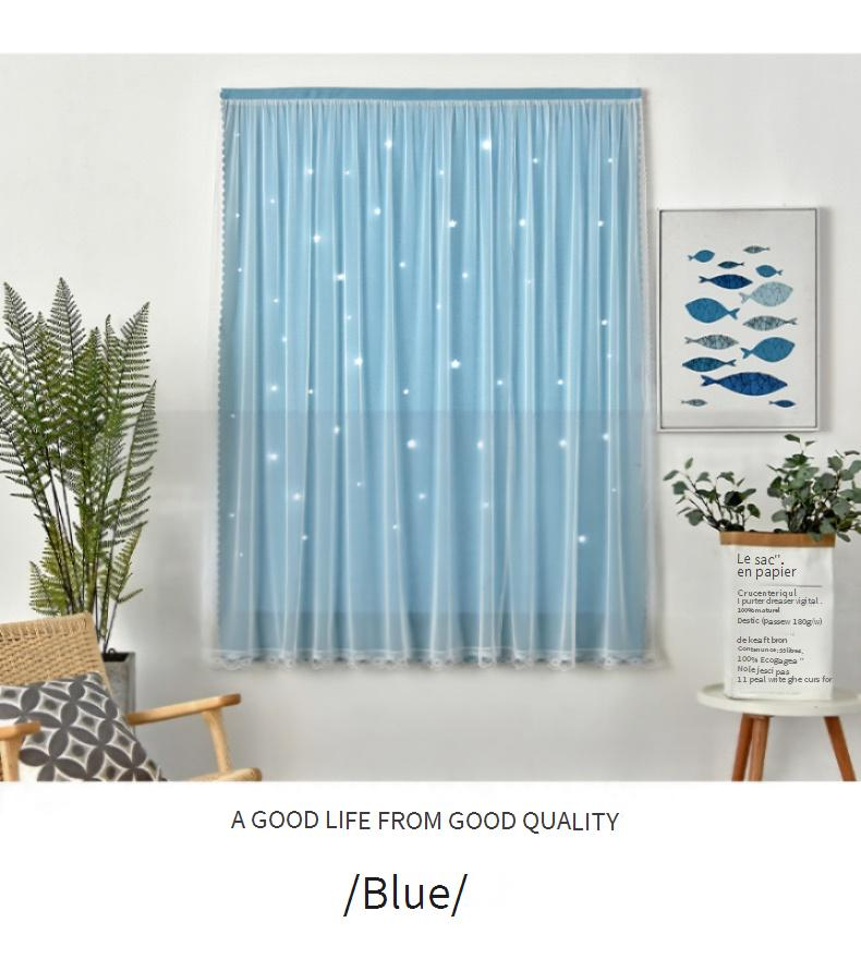 Star Cutout Blackout Curtains - No Drill Magic Tape Self-Adhesive Window Treatment (Lace Trim Light Filtering Easy Install 52x84 Inch)_voghion.com