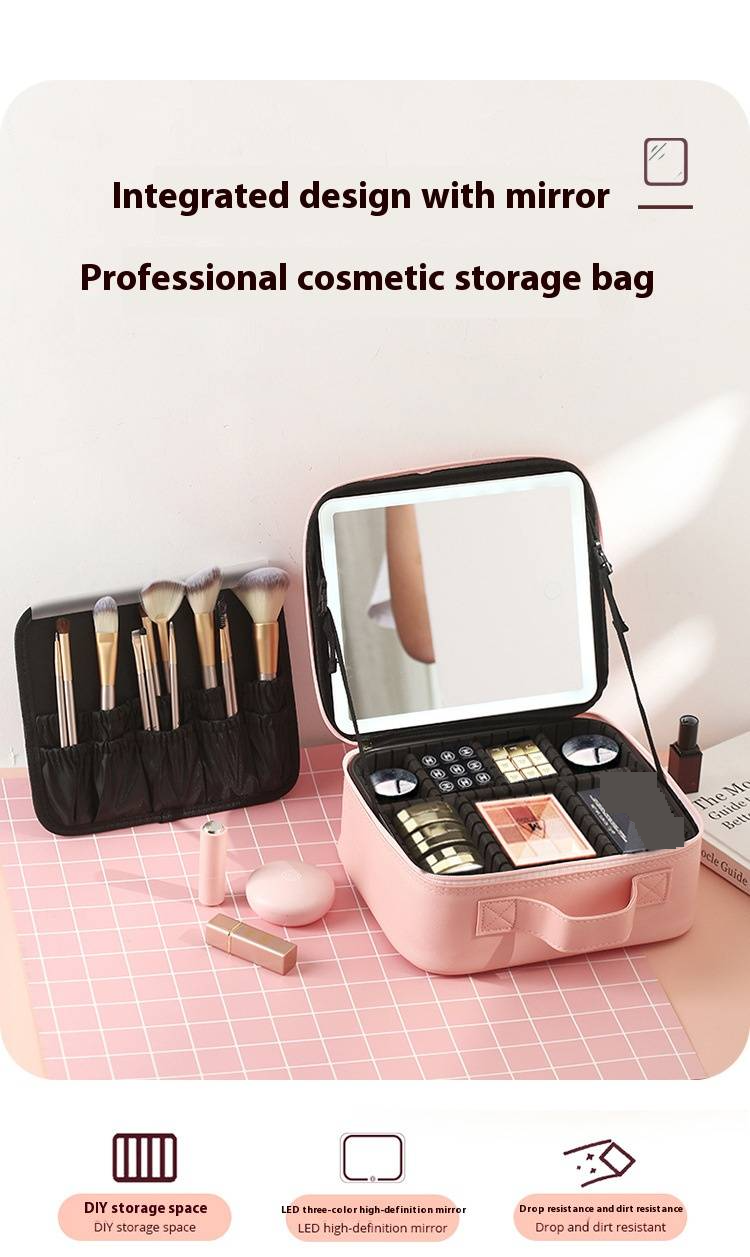 Make-up-Tools und Zubehör LED-beleuchteter Vollbildspiegel Kosmetiktasche Tragbare Kosmetikbox für Frauen Tragbare Kosmetik-Aufbewahrungstasche mit großer Kapazität_voghion.com
