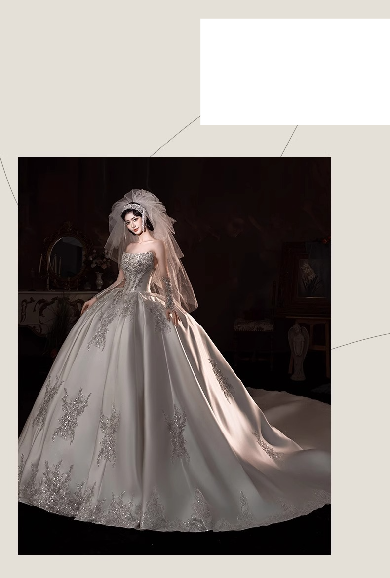 Summer Wedding Dress – Satin Strapless A-Line Gown With Detachable Train & Corset Back, Flattering For Petite Brides (XS-XXL)_voghion.com