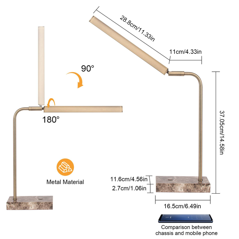 Dimmbare LED Schreibtischlampe Mit Metallarm & Marmorfuß - Dimmbar, 3 Farbtemperaturen, Augenschonend, Bürolampe, Leselampe, Homeoffice_voghion.com