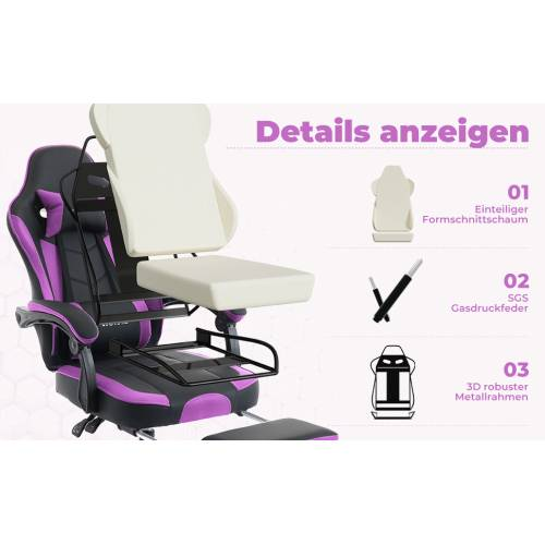 Gaming Chair Computerstuhl Ergonomischer Gaming Stuhl Mit Fußstütze Bürostuhl Ergonomischer Computerstuhl Mit Lendenwirbelstütze SchwarzViolett_voghion.com