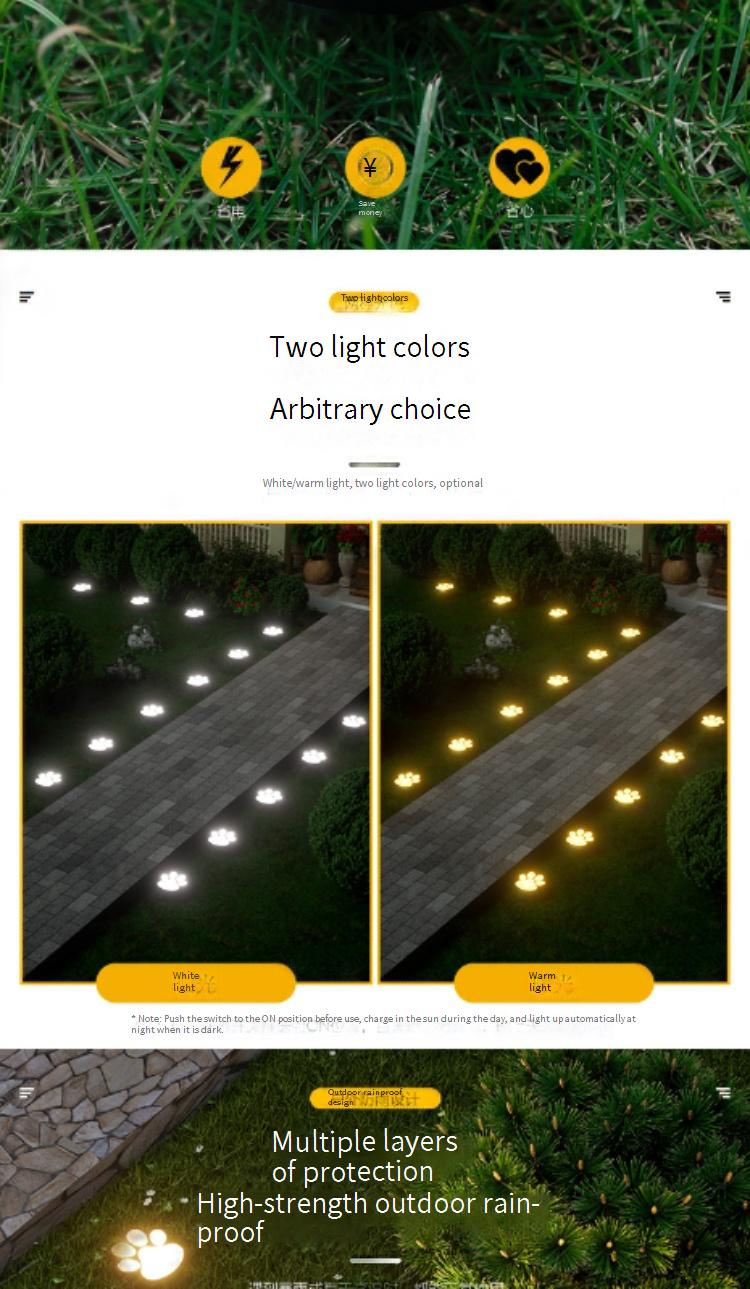 Solar-LED-Gartenleuchten mit Hundepfoten, wasserdichte Rasenleuchten mit Fußabdruck für den Außenbereich für Wege, Höfe und Terrassen (weißes/warmes Licht)_voghion.com
