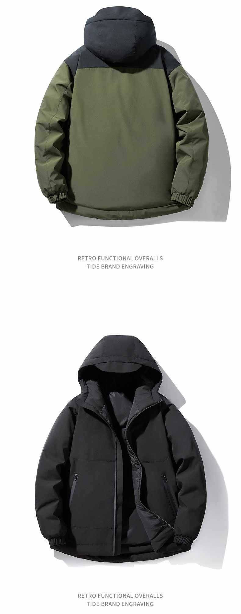 Men's Lightweight Hooded Down Jacket, Slim Fit Winter Coat With Color Block Design, Short Puffer Jacket For Teens & Adults_voghion.com
