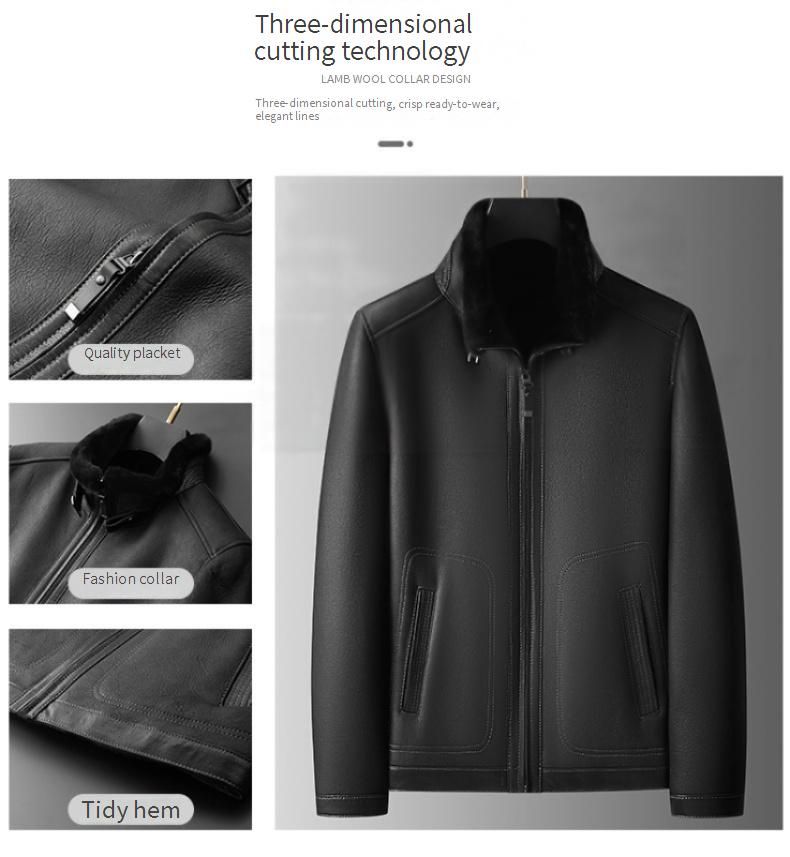 Genuine Shearling Leather Jacket – Men's Winter Coat With Raw Wool Lining (170-195, Black/Gray)_voghion.com