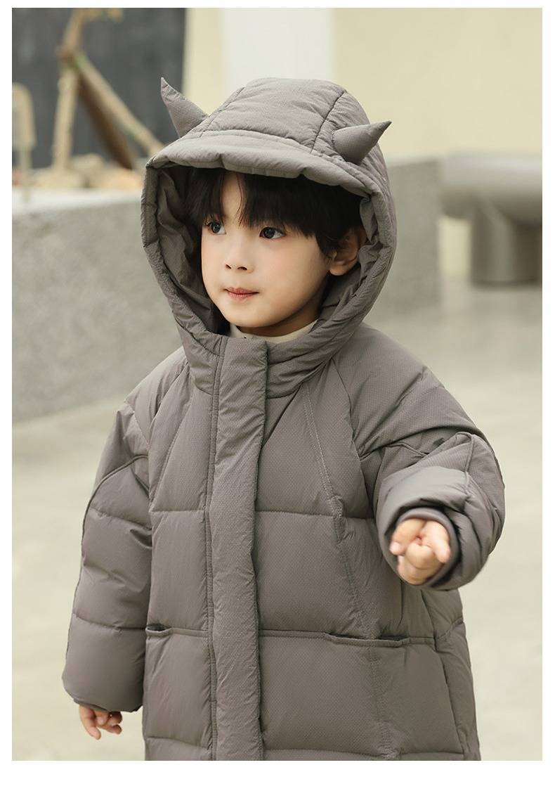 Kids Winter Down Jacket With Hood, Warm Thickened Boys Girls Coats For Cold Weather, Neutral Style Windproof Puffer Jacket For Children_voghion.com