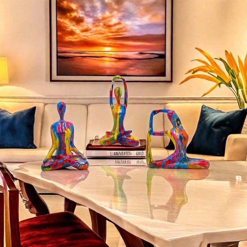 Creative Water Transfer Printing Abstract Colorful Yoga Figure High-End Luxury Home Table Decoration Crafts_voghion.com