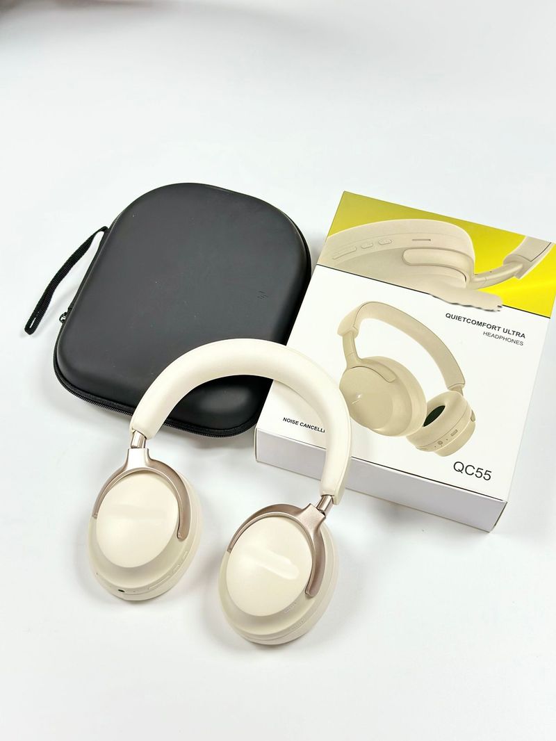 Nieuwe QC55 ULTRA Bluetooth 3D stereo hoofdtelefoon met katoenen band en leren tas QC65 draadloze oordopjes met ruisonderdrukking_voghion.com