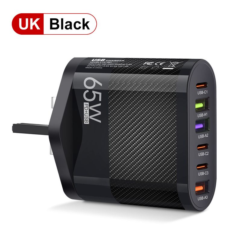 Music Festival Standard 65W 3USB + 3 Typ-c Mobiles Ladegerät Multi Interface Ladekopf Britischer Stecker Batch_voghion.com