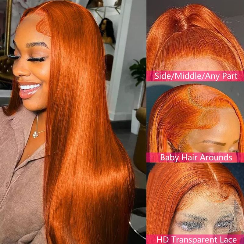 IAMVIP Transparent Wig For Women Ginger Orange 13x6 Wigs Bone Straight 13x4 Human Hair Lace Front Wi_voghion.com