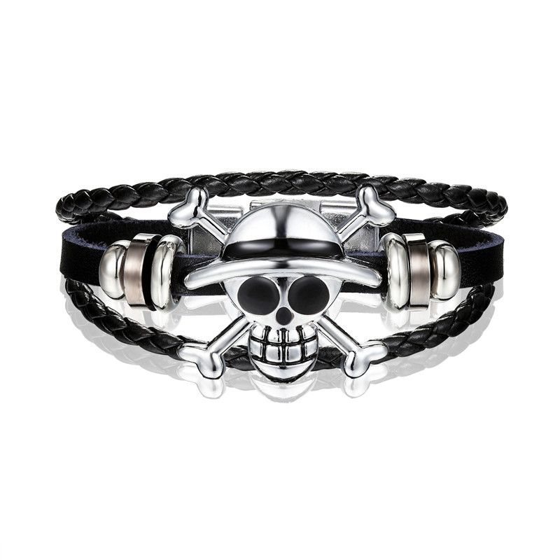 Bracelet tête de mort punk grand public Ou Han Fei, bracelet en cuir à tête de fantôme dégoulinant d'huile de roi pirate atmosphérique_voghion.com